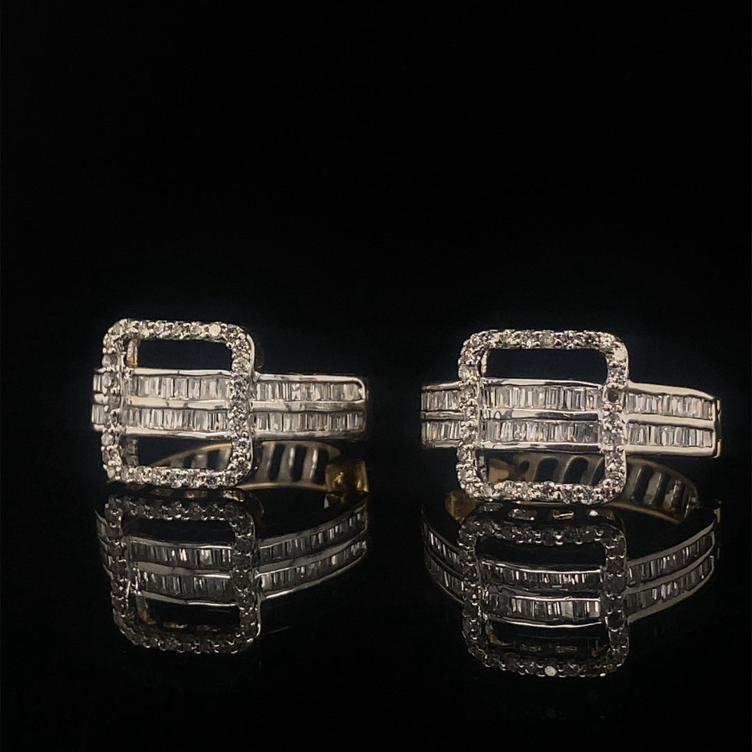 Round and Baguette Diamond Hoop Earrings In 14k Solid Gold, Natural Diamonds, Gift for her
