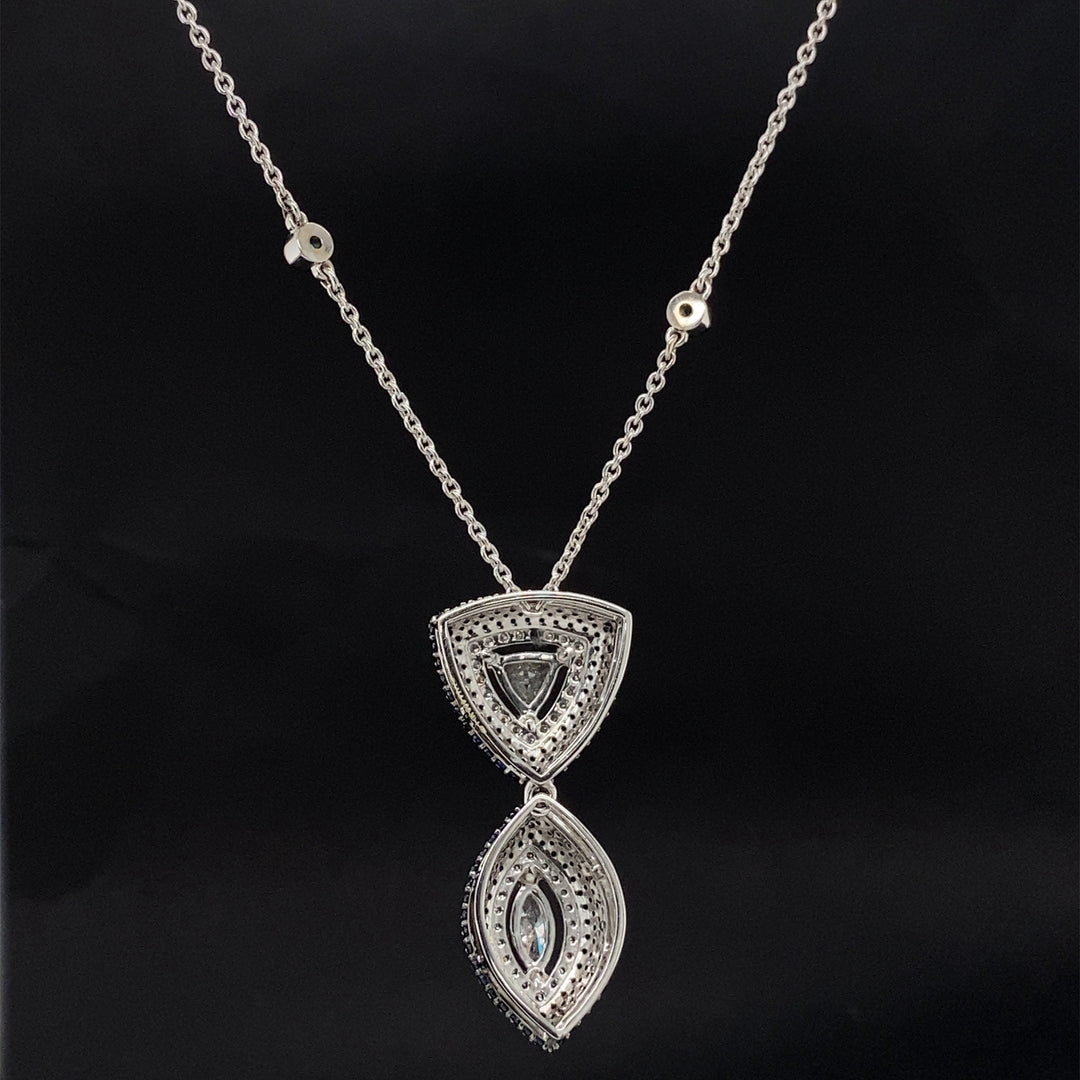 Fancy Diamonds Pendant Necklace with Blue Sapphires, 14k Solid Gold, Natural Diamonds, Ready To Ship, Women&#39;s Day Gift