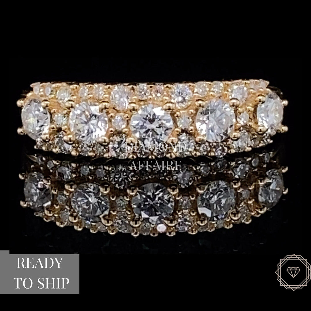 Solitaire Diamond Ring In 14k Solid Gold, Eternity Band With Natural Diamonds, Gift For Her
