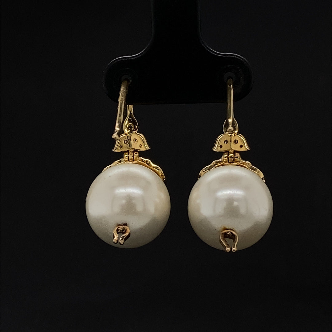 Pearl Dangle Diamond Earrings, Natural Diamonds, Gemstone Earrings In 14k Solid Gold, Gift for her
