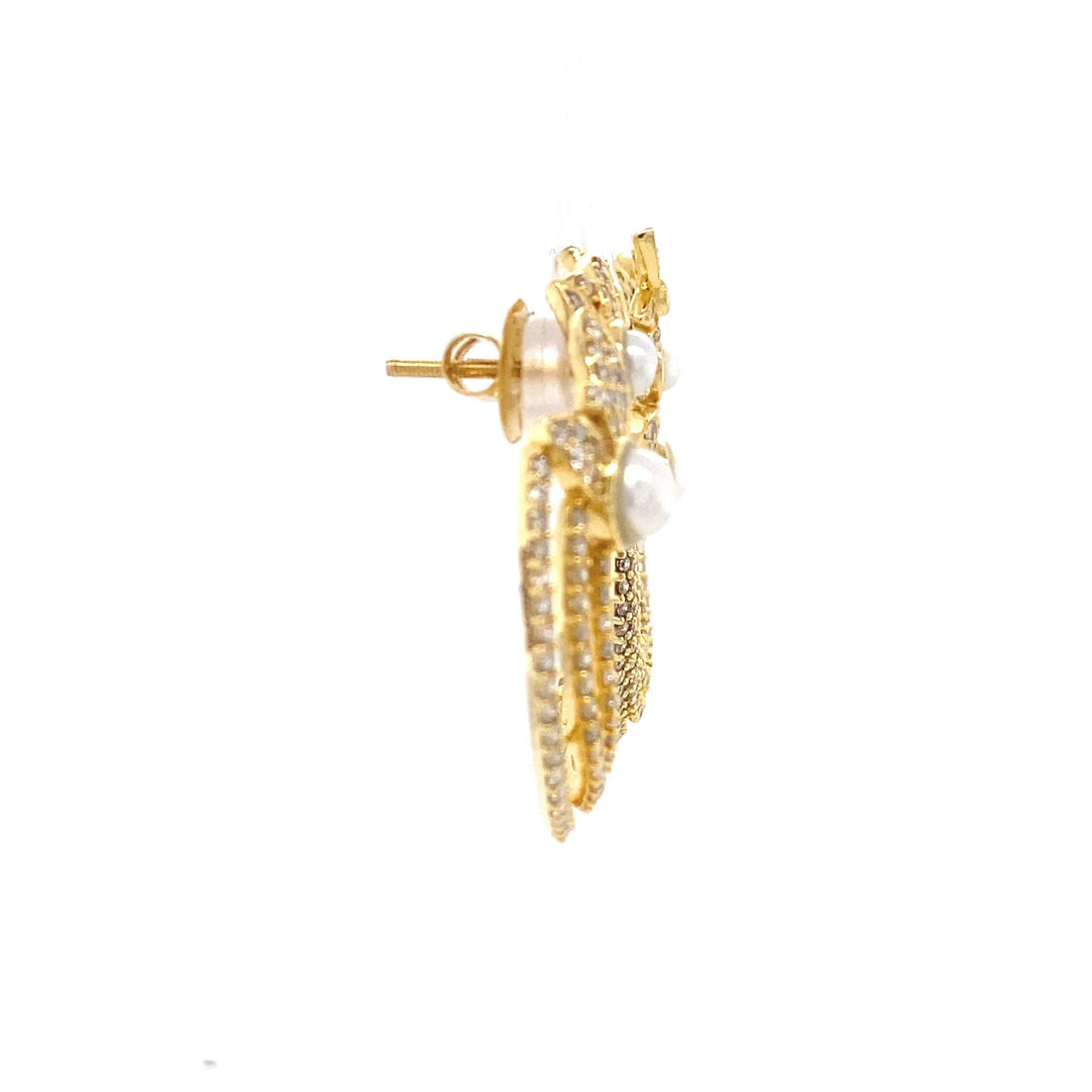 Leaves Stud Pearl Diamond Earrings, Natural Diamonds, Gemstone Earrings In 14k Solid Gold, Gift for her