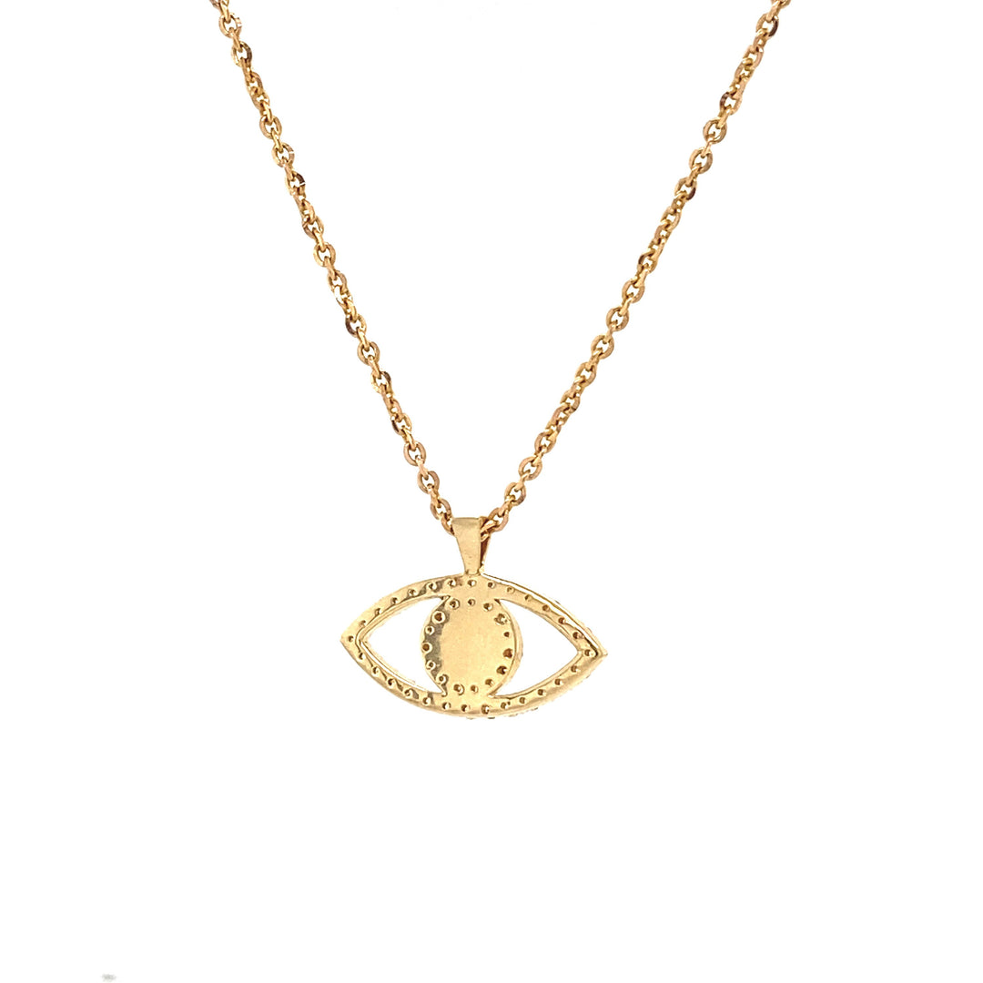 Evil Eye Diamonds Charm Necklace, 14k Solid Gold With Blue Enamelling, Natural Diamonds, Gift For Her