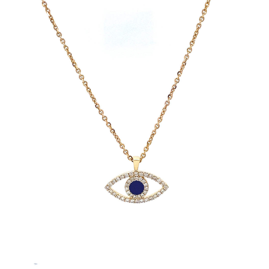 Evil Eye Diamonds Charm Necklace, 14k Solid Gold With Blue Enamelling, Natural Diamonds, Gift For Her