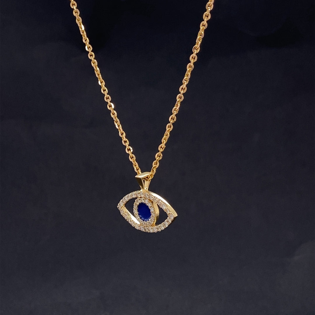 Evil Eye Diamonds Charm Necklace, 14k Solid Gold With Blue Enamelling, Natural Diamonds, Gift For Her