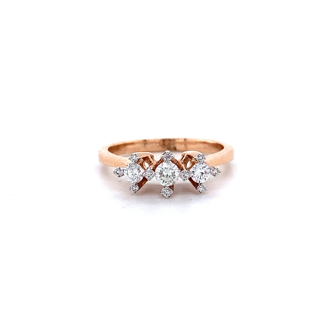 Triple Diamond Ring in 14K Solid Gold, Round Solitaire Natural Diamonds, Gift for her
