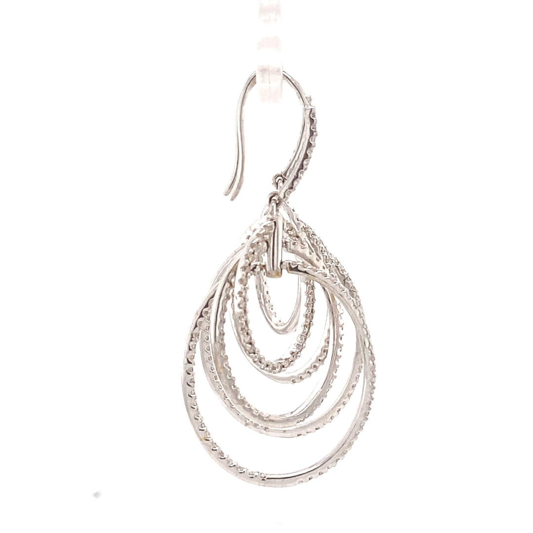 Triple Hoop Diamond Dangle Earrings, 14k Solid Gold, Natural Diamonds, Oval Drop Earrings, Cocktail Statement Dangler