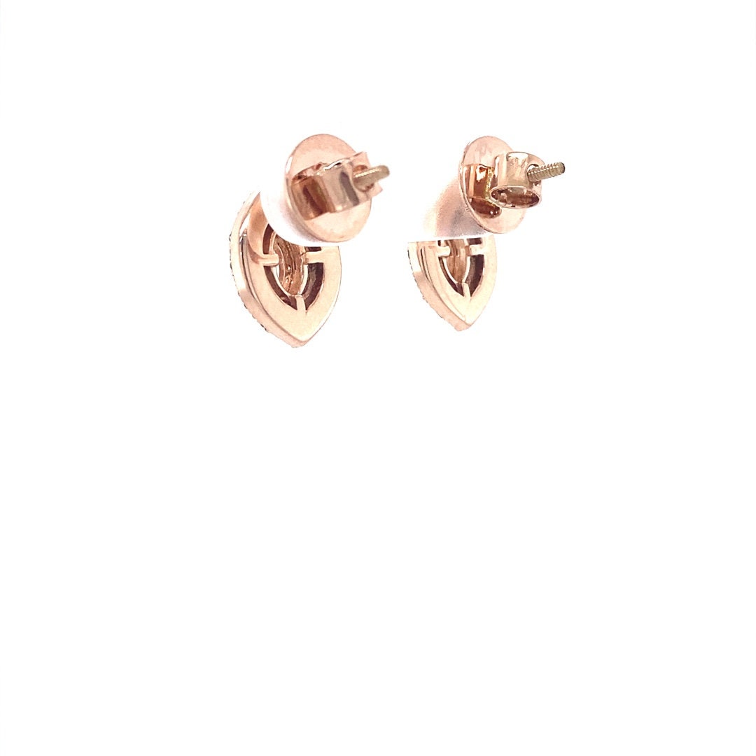 Eye shape Diamond Stud Earrings with Pink Enameling in 14k Solid Gold, Marquise & Round Natural Diamonds, Gift for her