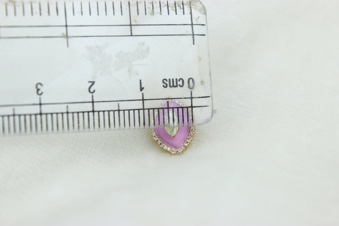 Eye shape Diamond Stud Earrings with Pink Enameling in 14k Solid Gold, Marquise & Round Natural Diamonds, Gift for her