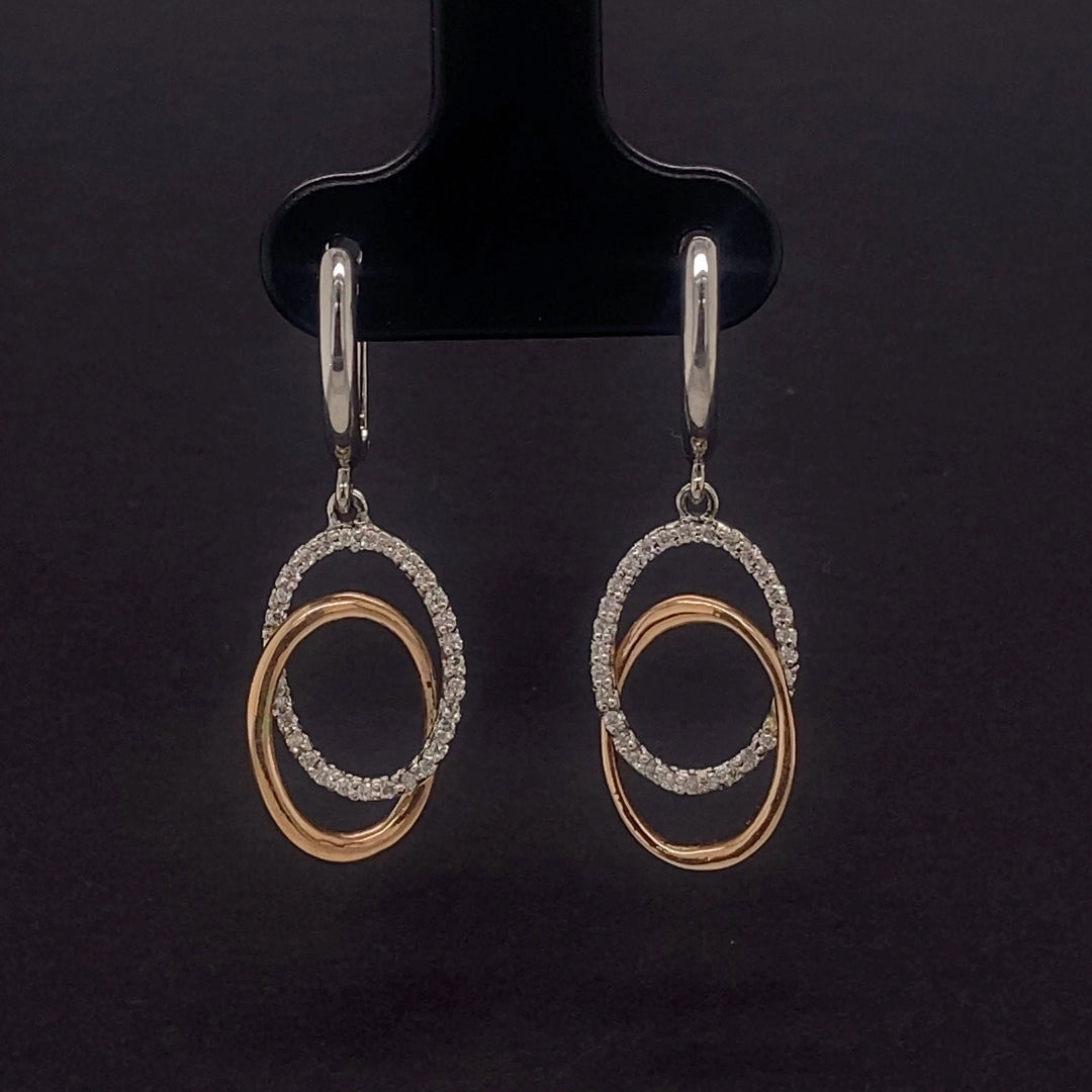 Dangle Diamond Earrings In 14k Solid Gold, Intertwined Oval Loops Earrings With Natural Diamonds, Gift For Her
