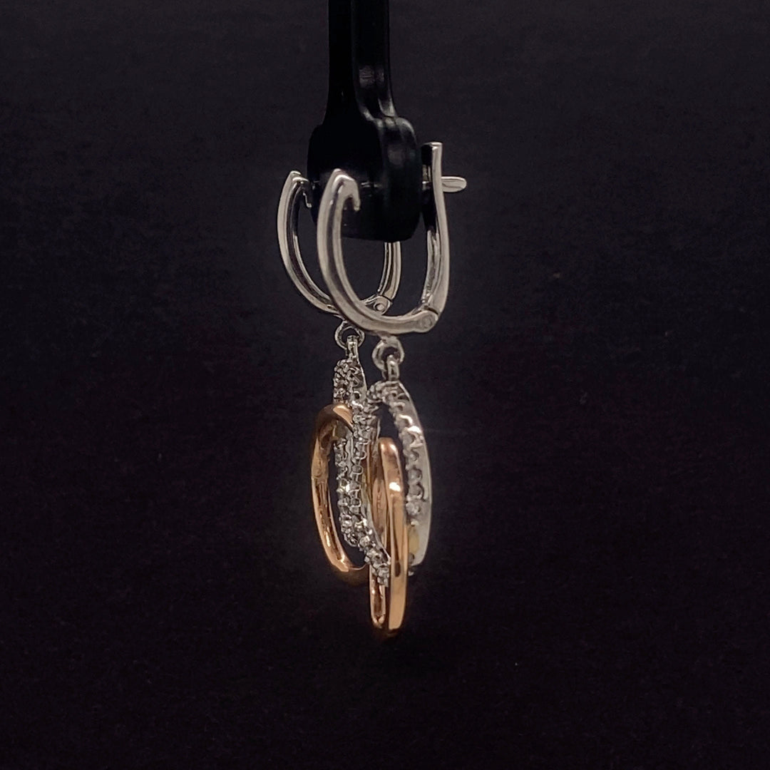 Dangle Diamond Earrings In 14k Solid Gold, Intertwined Oval Loops Earrings With Natural Diamonds, Gift For Her