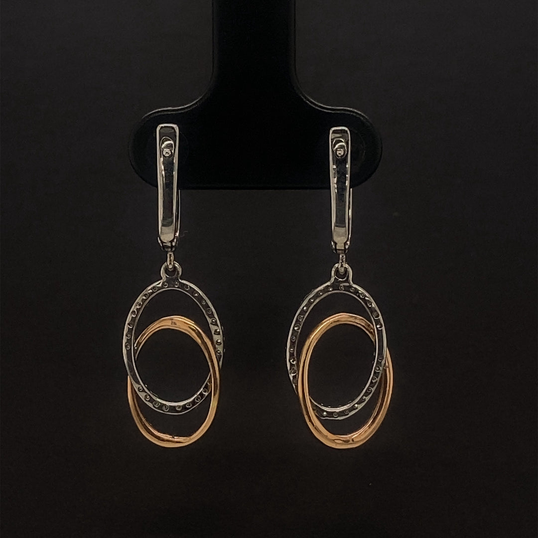 Dangle Diamond Earrings In 14k Solid Gold, Intertwined Oval Loops Earrings With Natural Diamonds, Gift For Her
