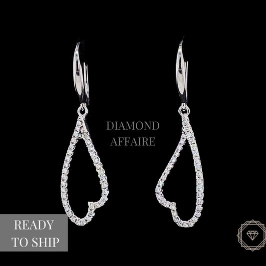 Dangle Diamond Earrings In 18k Solid Gold, Heart Earrings With Natural Diamonds, Gift for her