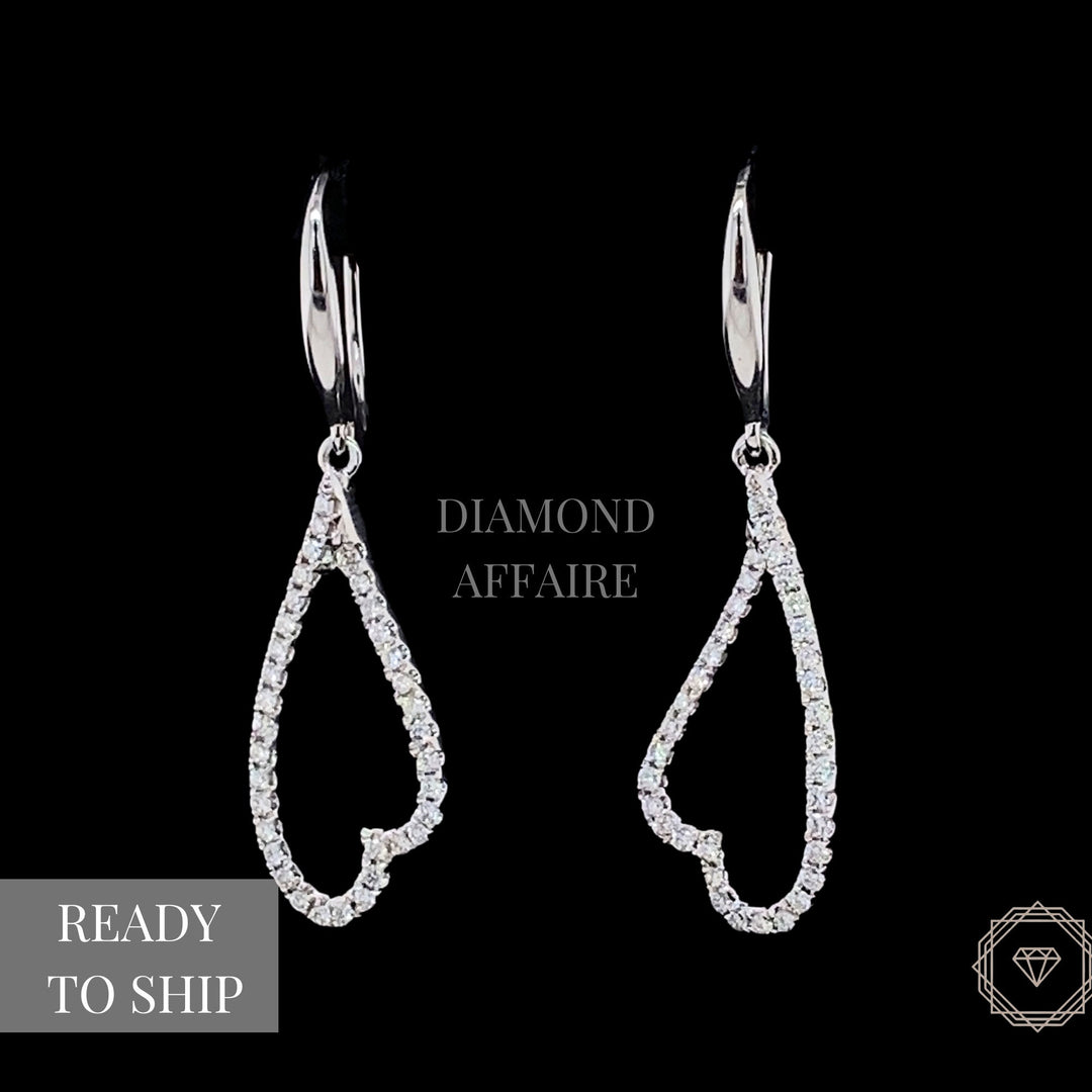 Dangle Diamond Earrings In 18k Solid Gold, Heart Earrings With Natural Diamonds, Gift for her