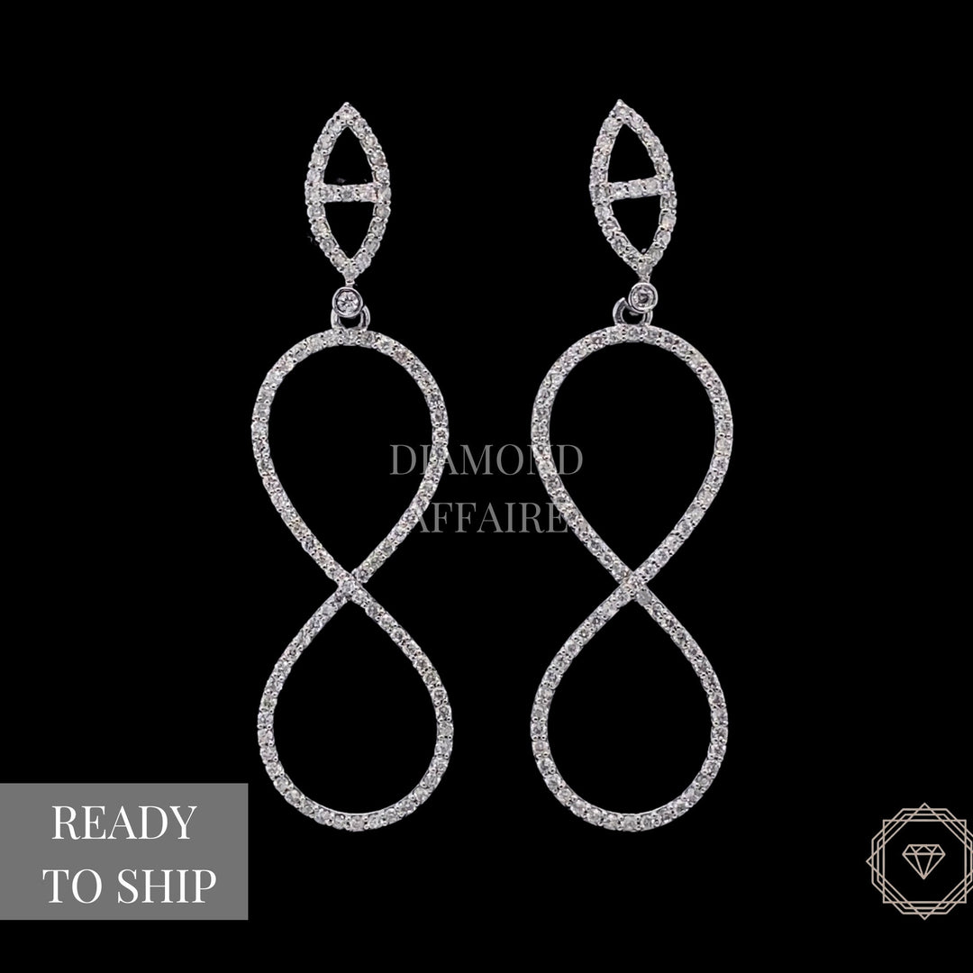 Dangle Diamond Earrings In 14k Solid Gold, Infinity Loop Earrings With Natural Diamonds, Gift for her