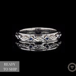 Load image into Gallery viewer, Blue Sapphires &amp; Diamonds Band Ring, 14K Solid Gold, Natural Diamonds, Gift for her
