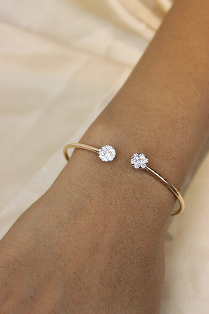 Flower Diamond Bracelet, 18kt Solid Gold, Natural Diamonds, Illusion Open Cuff Bracelet, Minimalist Statement Cuff, Ready To Ship