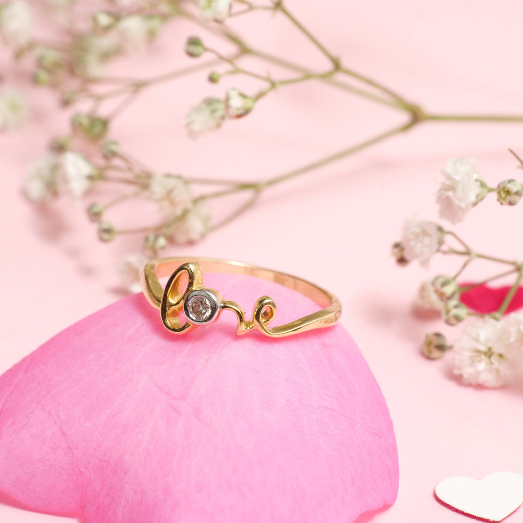 Diamond Love Ring In 14K Solid Gold, Proposal Ring With Natural Diamonds, Gift for Her