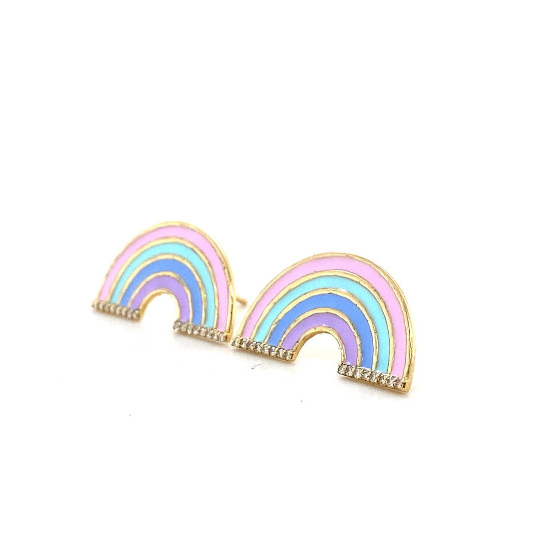 Kids Rainbow Diamond Stud Earrings, 14k Solid Gold With Enameling, Natural Diamonds, Kids jewelry, Gift for toddler, girls and kids