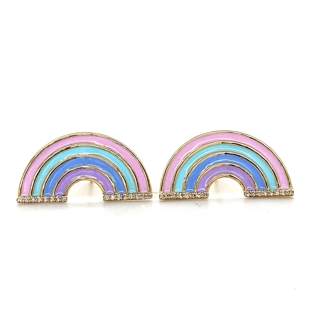 Kids Rainbow Diamond Stud Earrings, 14k Solid Gold With Enameling, Natural Diamonds, Kids jewelry, Gift for toddler, girls and kids