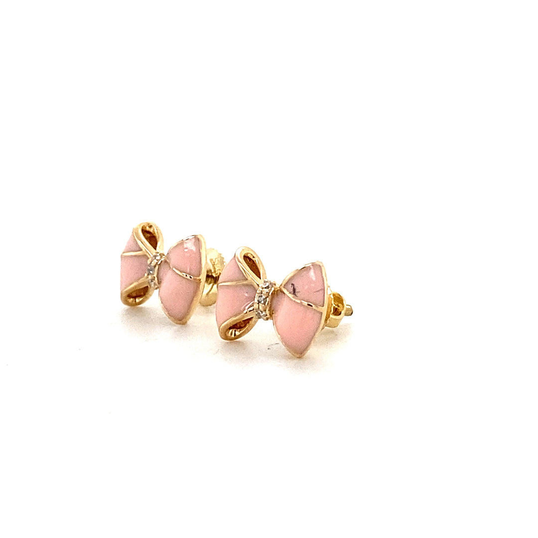 Kids Bow Diamond Stud Earrings, 14k Solid Gold With Enameling, Natural Diamonds, Kids Jewelry, Gift for toddlers, girls and kids