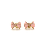 Load image into Gallery viewer, Kids Bow Diamond Stud Earrings, 14k Solid Gold With Enameling, Natural Diamonds, Kids Jewelry, Gift for toddlers, girls and kids
