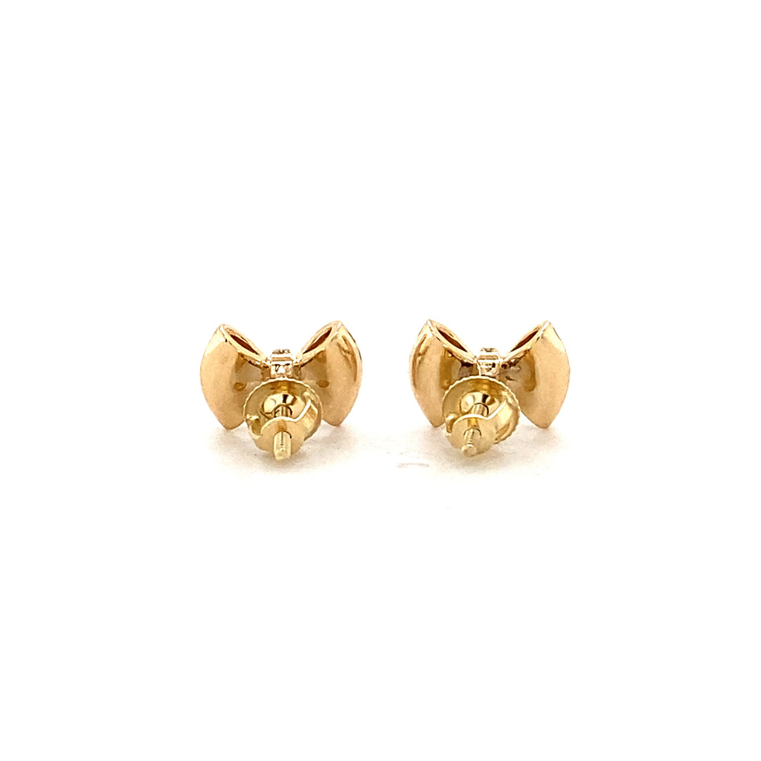 Kids Bow Diamond Stud Earrings, 14k Solid Gold With Enameling, Natural Diamonds, Kids Jewelry, Gift for toddlers, girls and kids