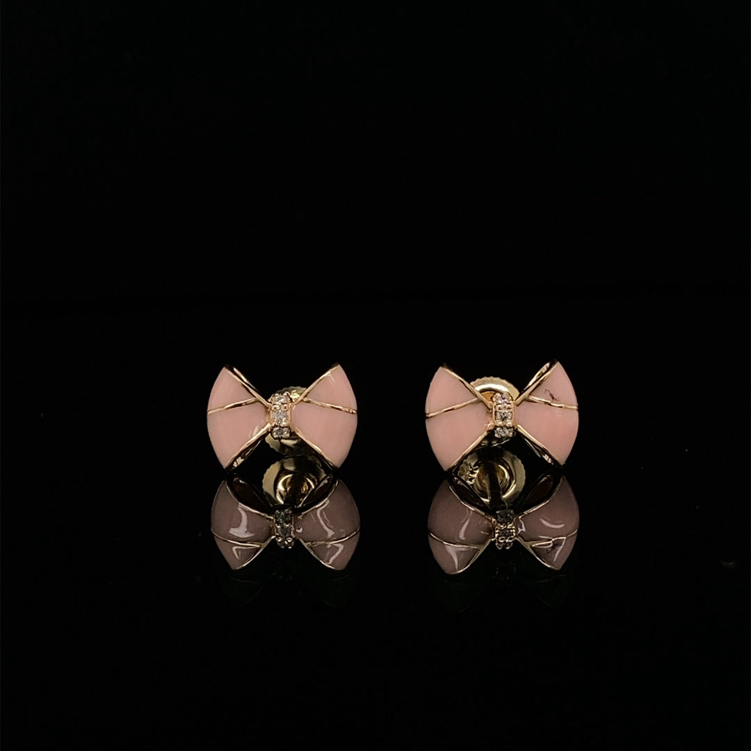 Kids Bow Diamond Stud Earrings, 14k Solid Gold With Enameling, Natural Diamonds, Kids Jewelry, Gift for toddlers, girls and kids