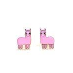 Load image into Gallery viewer, Kids Llama Stud Earrings, 14k Solid Gold With Enameling, Kids Jewelry, Gift for toddlers, girls and kids
