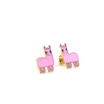 Load image into Gallery viewer, Kids Llama Stud Earrings, 14k Solid Gold With Enameling, Kids Jewelry, Gift for toddlers, girls and kids

