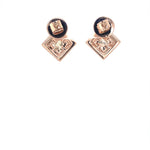 Load image into Gallery viewer, Princess Diamond Stud Earrings with Black Enameling in 14k Solid Gold, Princess &amp; Round Natural Diamonds, Gift for her
