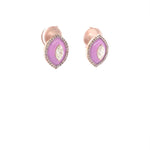 Load image into Gallery viewer, Eye shape Diamond Stud Earrings with Pink Enameling in 14k Solid Gold, Marquise &amp; Round Natural Diamonds, Gift for her
