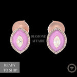 Load image into Gallery viewer, Eye shape Diamond Stud Earrings with Pink Enameling in 14k Solid Gold, Marquise &amp; Round Natural Diamonds, Gift for her
