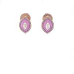 Load image into Gallery viewer, Eye shape Diamond Stud Earrings with Pink Enameling in 14k Solid Gold, Marquise &amp; Round Natural Diamonds, Gift for her
