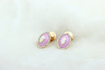 Load image into Gallery viewer, Eye shape Diamond Stud Earrings with Pink Enameling in 14k Solid Gold, Marquise &amp; Round Natural Diamonds, Gift for her
