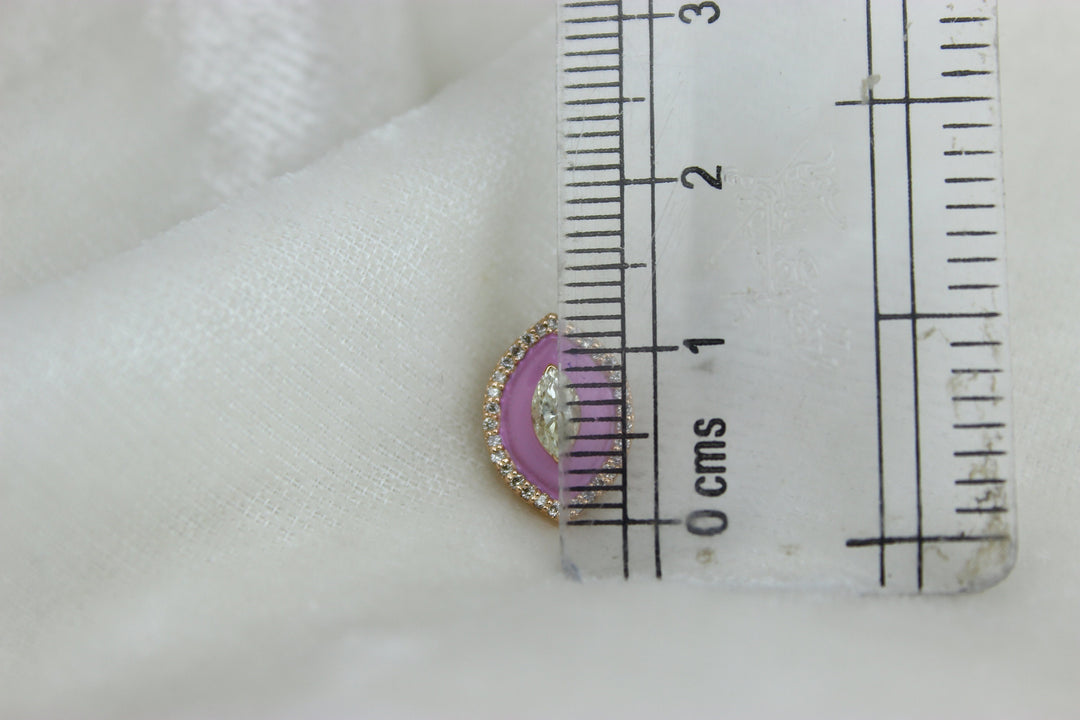 Eye shape Diamond Stud Earrings with Pink Enameling in 14k Solid Gold, Marquise & Round Natural Diamonds, Gift for her