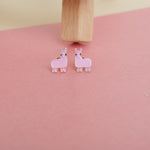 Load image into Gallery viewer, Kids Llama Stud Earrings, 14k Solid Gold With Enameling, Kids Jewelry, Gift for toddlers, girls and kids
