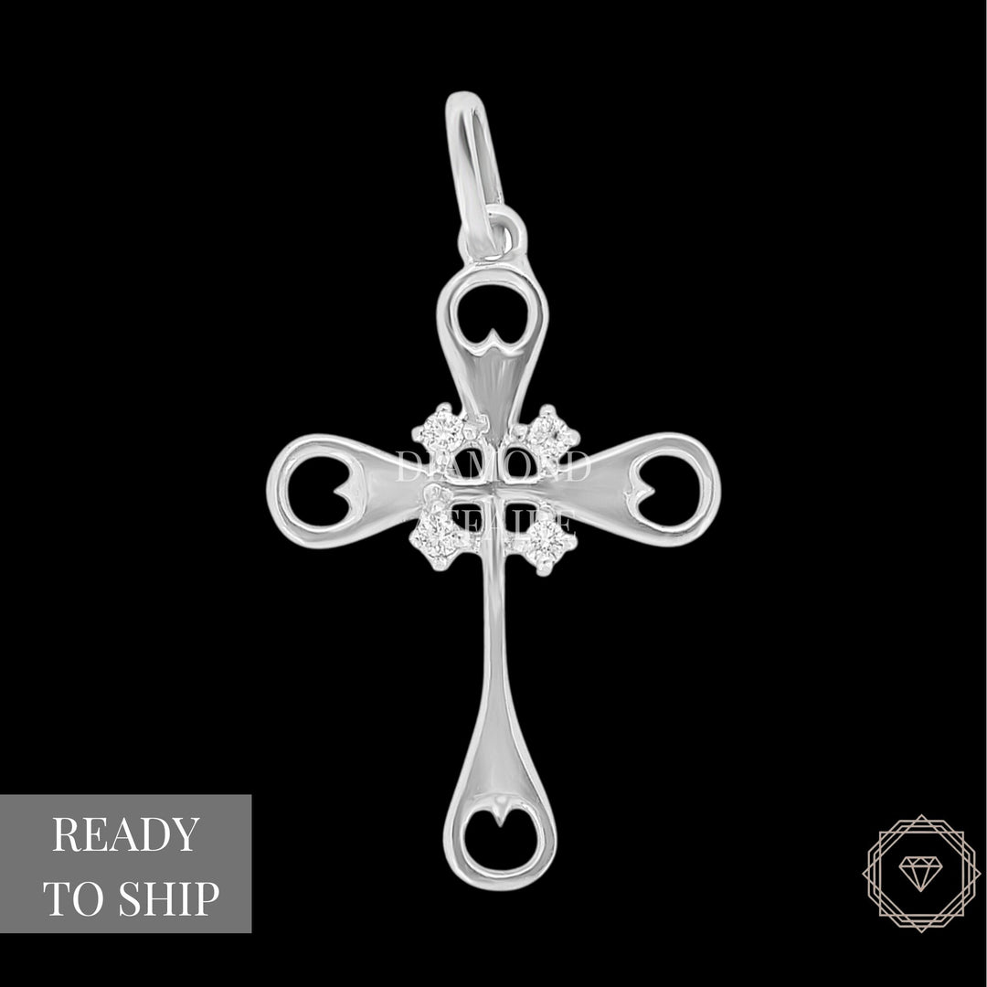Diamond Cluster Cross Pendant Necklace in 14k Solid Gold, Natural Diamonds Cross Necklace With Adjustable Chain, Communion Gift for her
