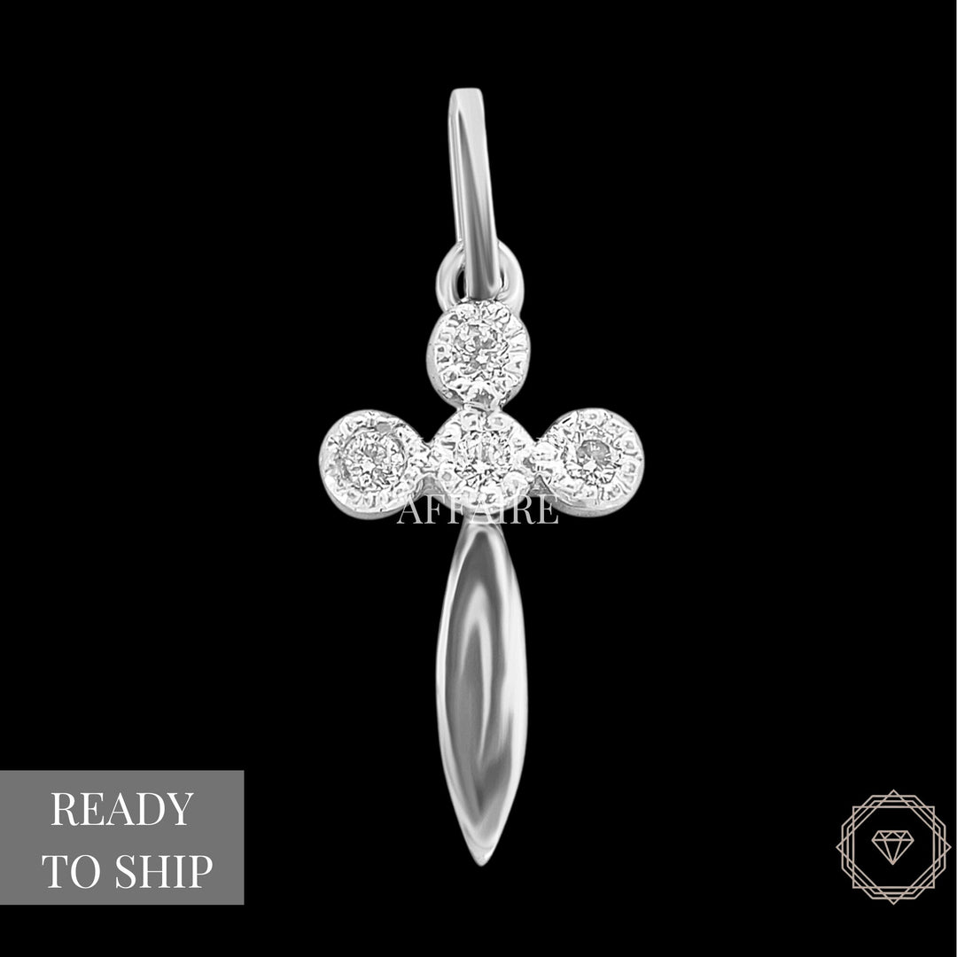 Cross Diamond Pendant in 14k Solid Gold, Natural Diamond Cross Necklace With Adjustable Chain, Bezel Setting, Communion Gift for her