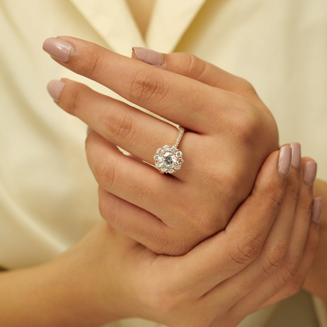 IGI Certified 1.5ct Lab-grown Solitaire Flower Diamond Ring: 14K Solid Gold Cluster Set Engagement Ring