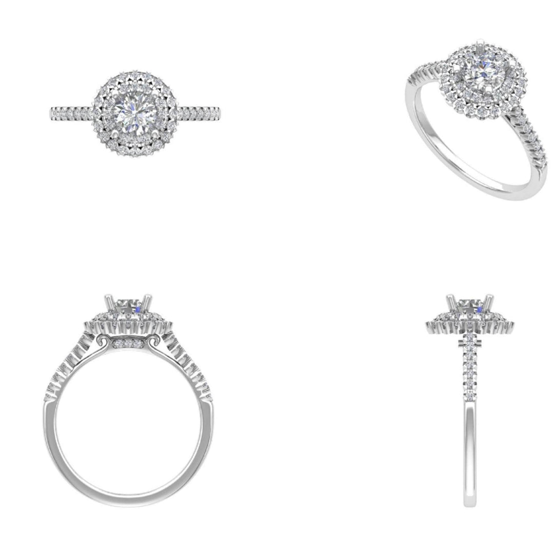 IGI Certified 0.70ct Lab grown Round Solitaire Diamond Ring: 14K Solid Gold Halo Wedding Ring