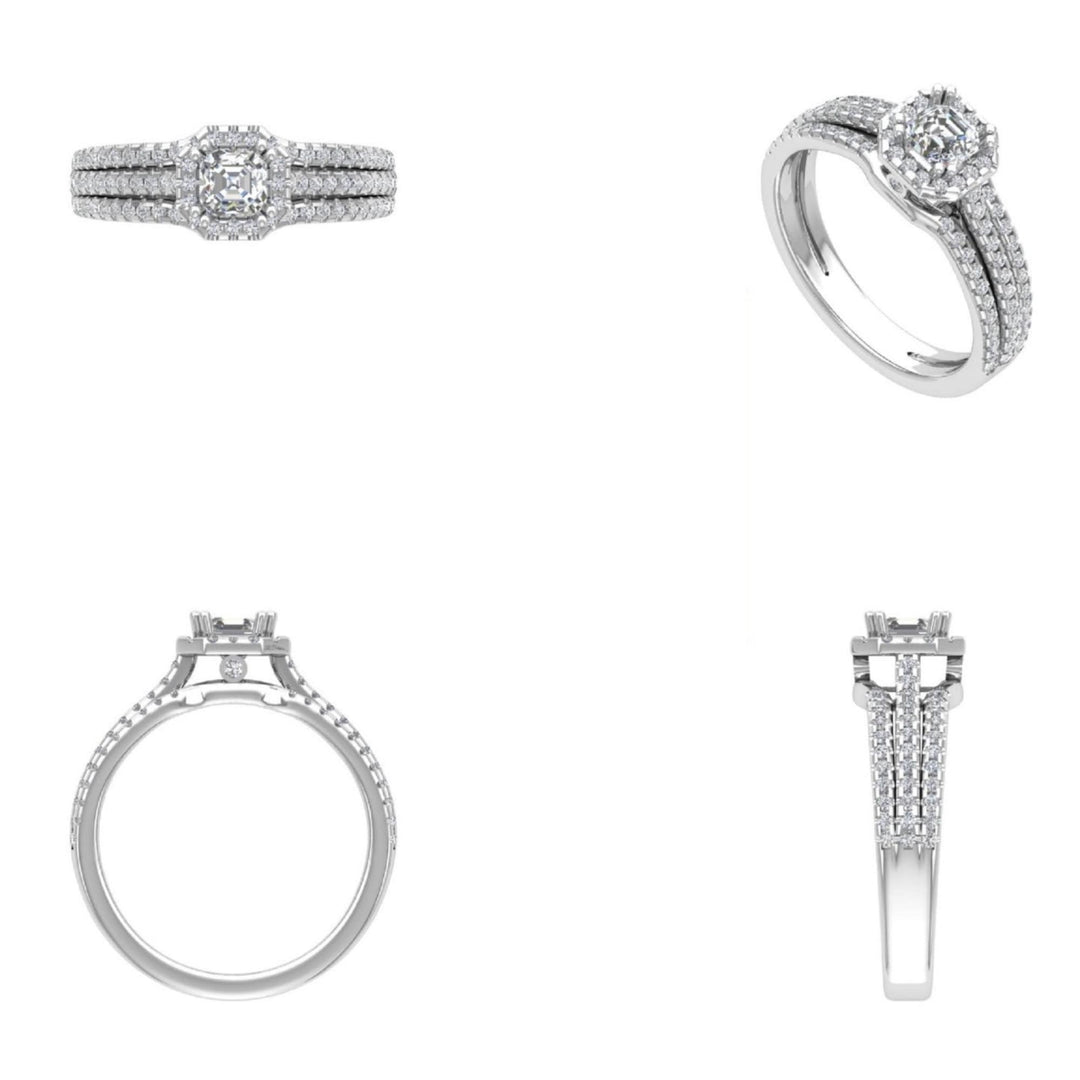 IGI Certified Lab grown Asscher Halo Engagement Ring: 14K Solid Gold Solitaire Wedding Ring