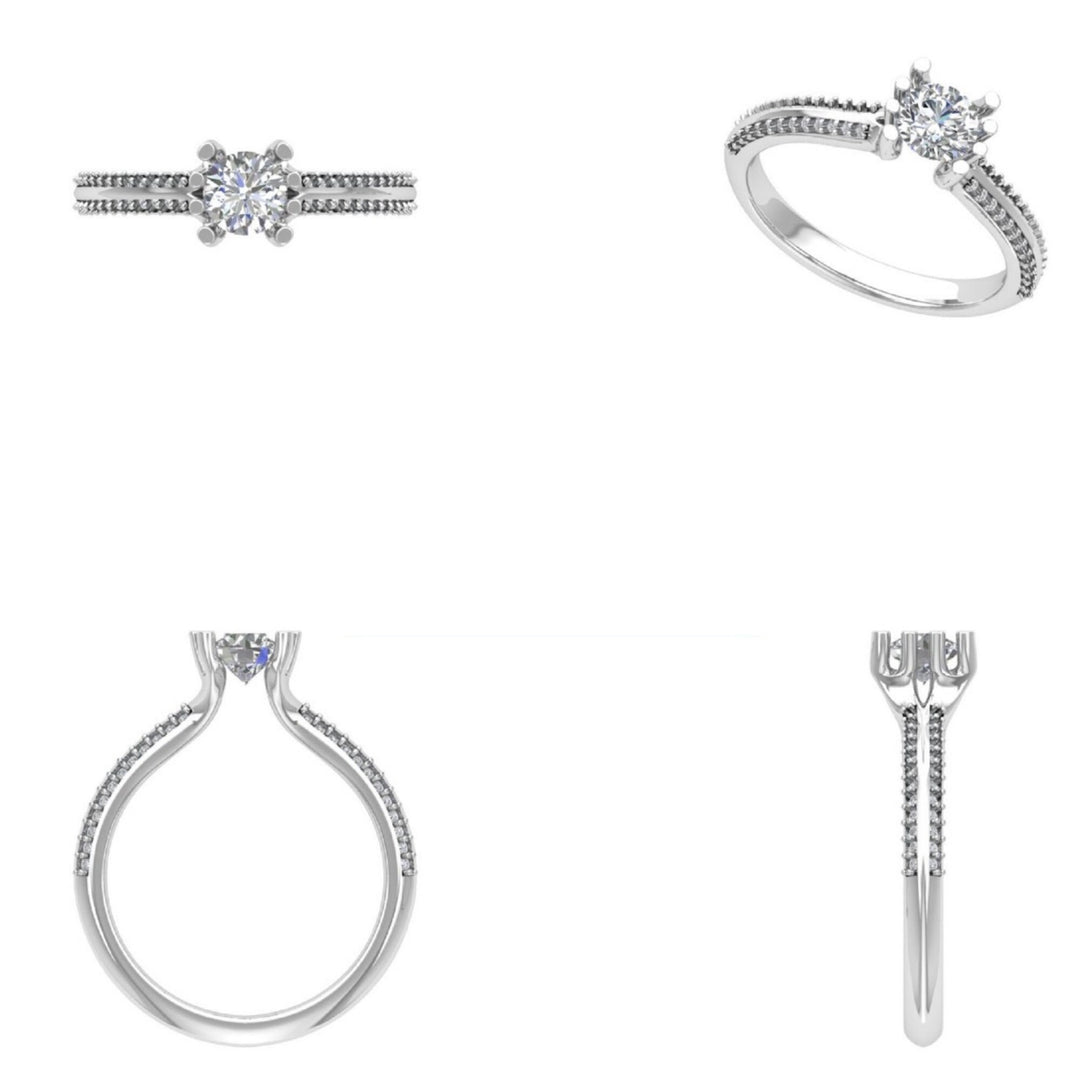 IGI Certified Lab grown Solitaire Diamond Engagement Ring: 14K Solid Gold Wedding Pave Band