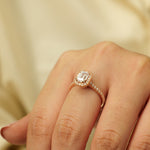 Load image into Gallery viewer, IGI Certified Emerald Cut Lab Grown Solitaire Diamond Ring: 14K Solid Gold Halo Engagement Ring
