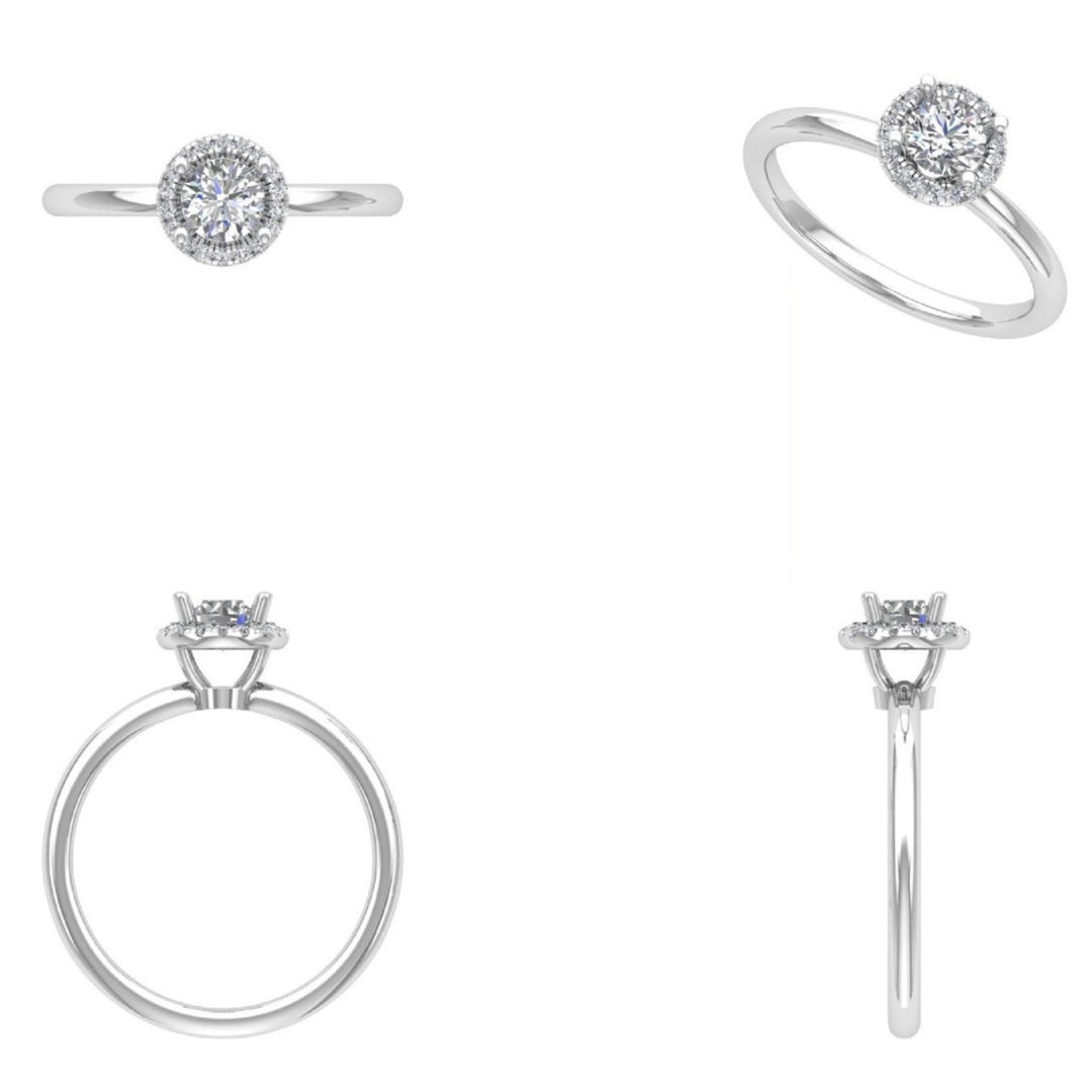 IGI Certified Lab Grown Diamond Engagement Ring: 14K Solid Gold Halo Solitaire Ring