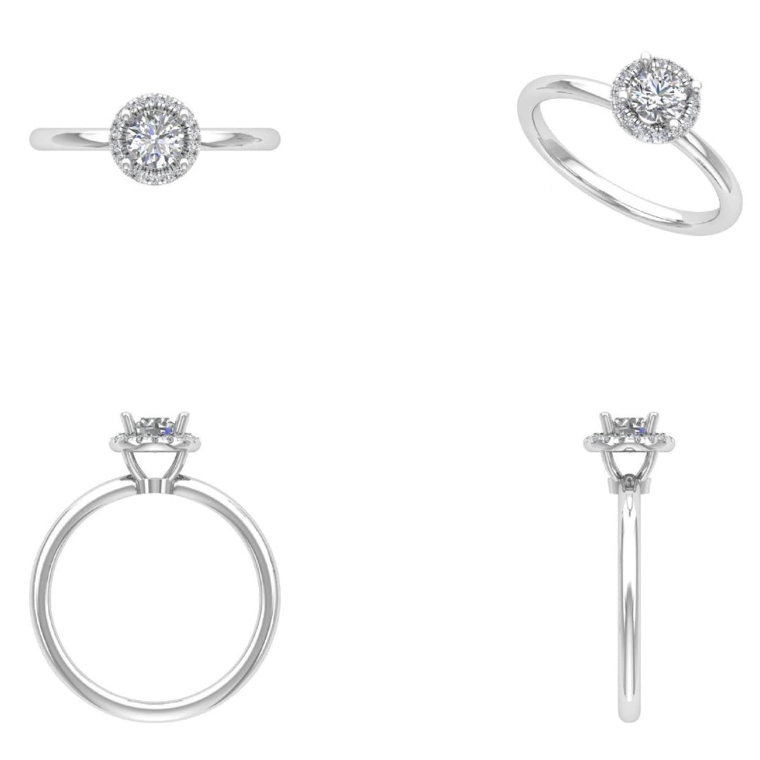 IGI Certified Lab Grown Diamond Engagement Ring: 14K Solid Gold Halo Solitaire Ring