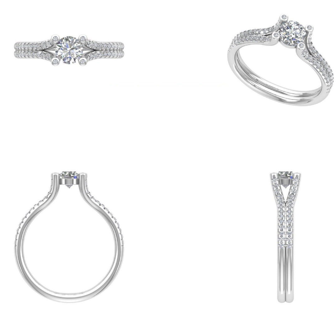 IGI Certified Lab grown Solitaire Ring: 14K Solid Gold Split Shank Engagement Ring