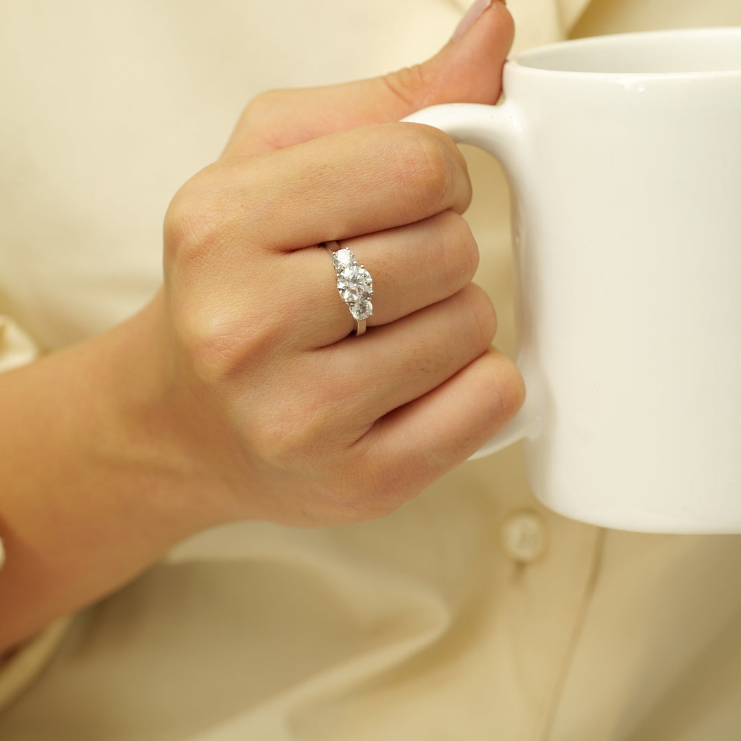 IGI Certified 3 Stone Lab Grown Diamond ring: 14K Solid Gold Wedding Ring