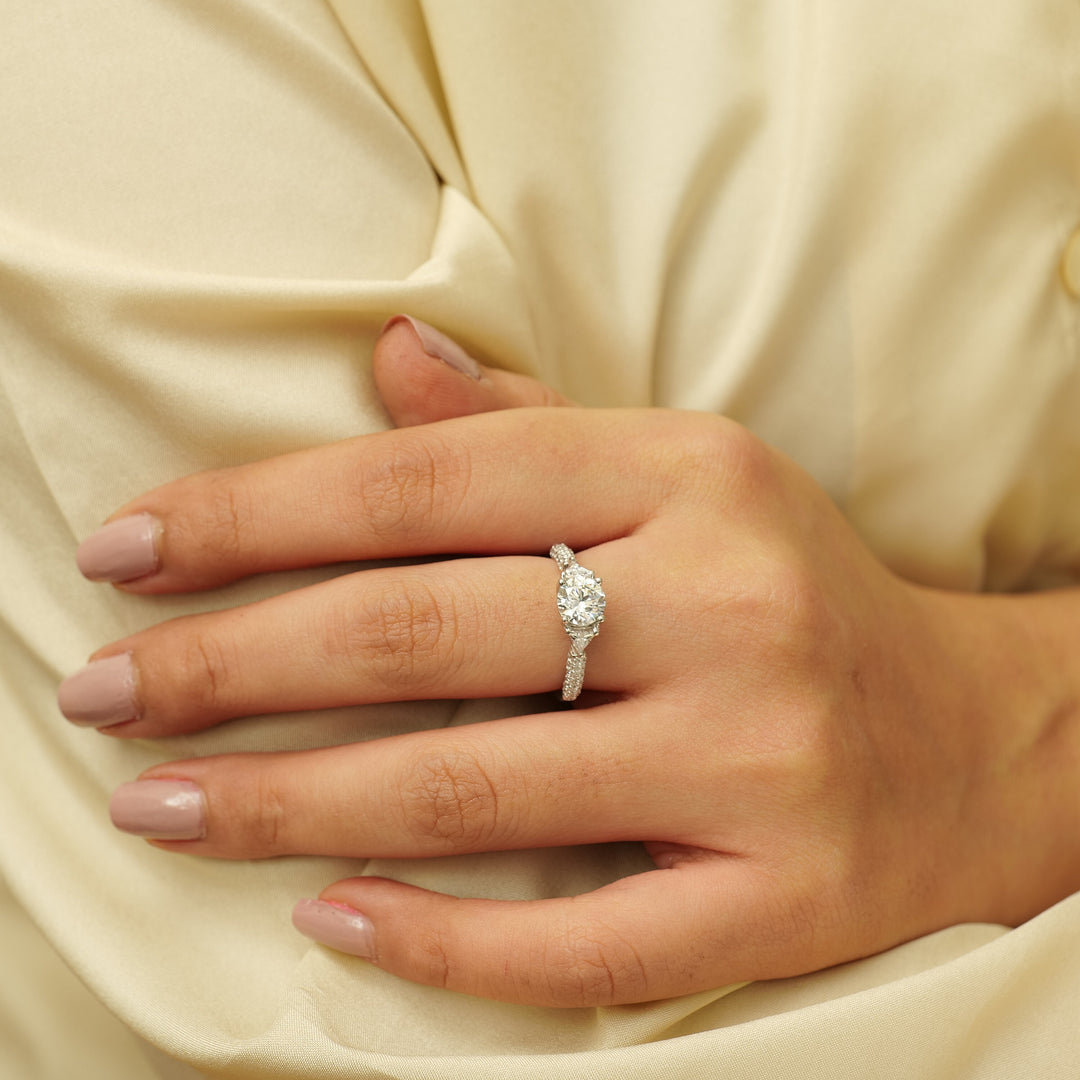 IGI Certified Round Solitaire Lab grown diamond ring: 14K Solid Gold Trillion Engagement Ring, Wedding Ring