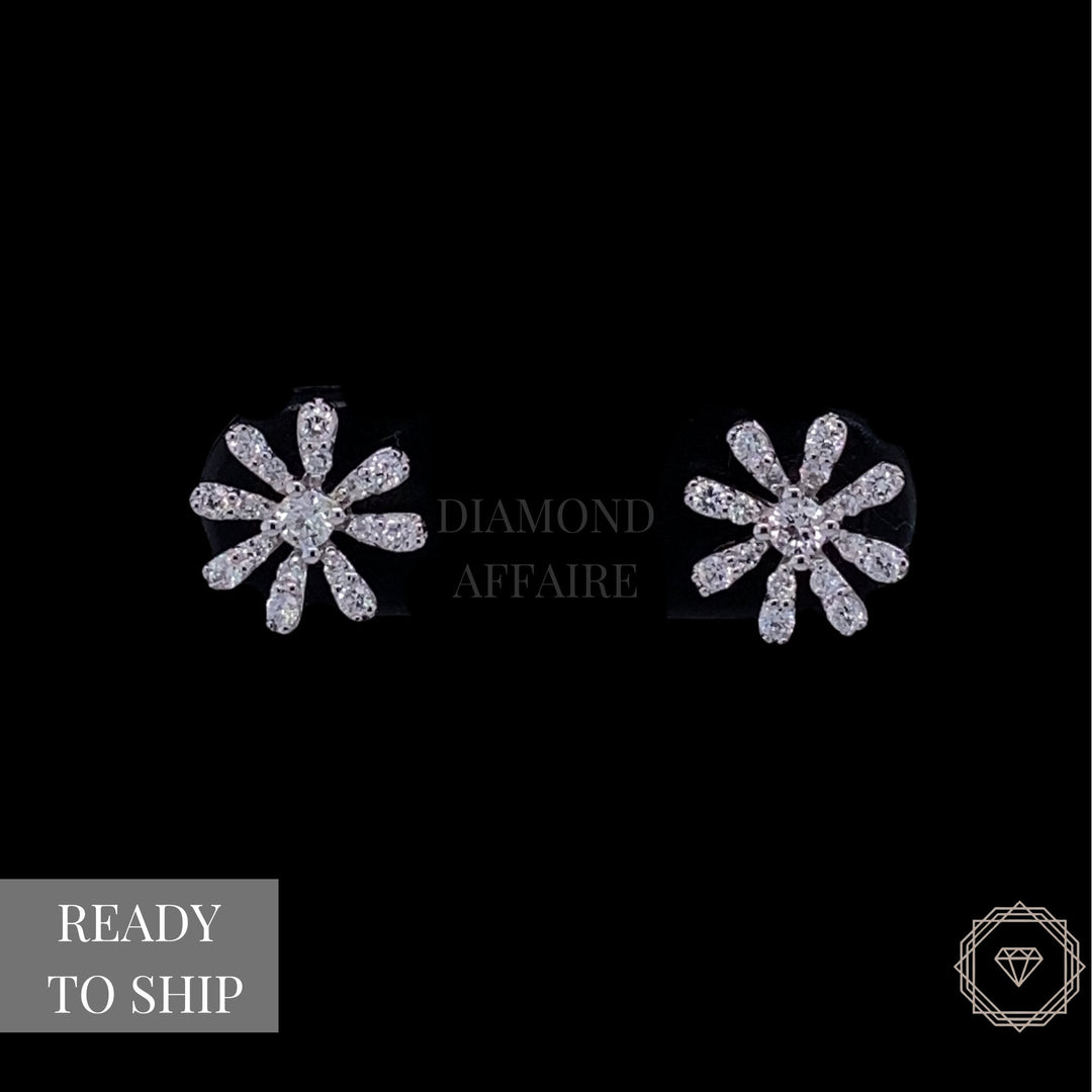 Kids Snowflake Diamond Stud Earrings, 18k Solid Gold, Natural Diamonds, Kids jewelry, Gift for toddlers, girls and kids