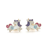 Load image into Gallery viewer, Kids Unicorn Diamond Stud Earrings, 14k Solid Gold With Pink Enameling, Natural Diamonds, Kids jewelry, Gift for toddlers, girls and kids
